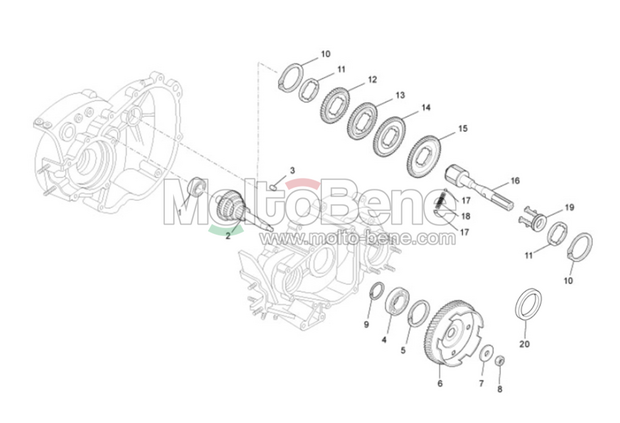 MB1711 Versnelling versnellingsbak Piaggio Ape 50 gebruikt Gear gearbox used Getriebe gebraucht 138393 2854224 1654504 1654494 