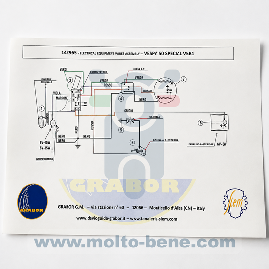 MB0696 Kabelboom Wiring Loom Kabelbaum Vespa 50 Special V5A2T V5B1T V5B3T Faisceau de c&acirc;blage PIAGGIO SIEM 142965 
