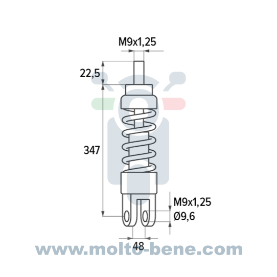MB0712 Polini Schokdemper Achterzijde Shock Absorber Rear side Sto&szlig;d&auml;mpfer R&uuml;ckseite Vespa 50 PK50 125 Pri