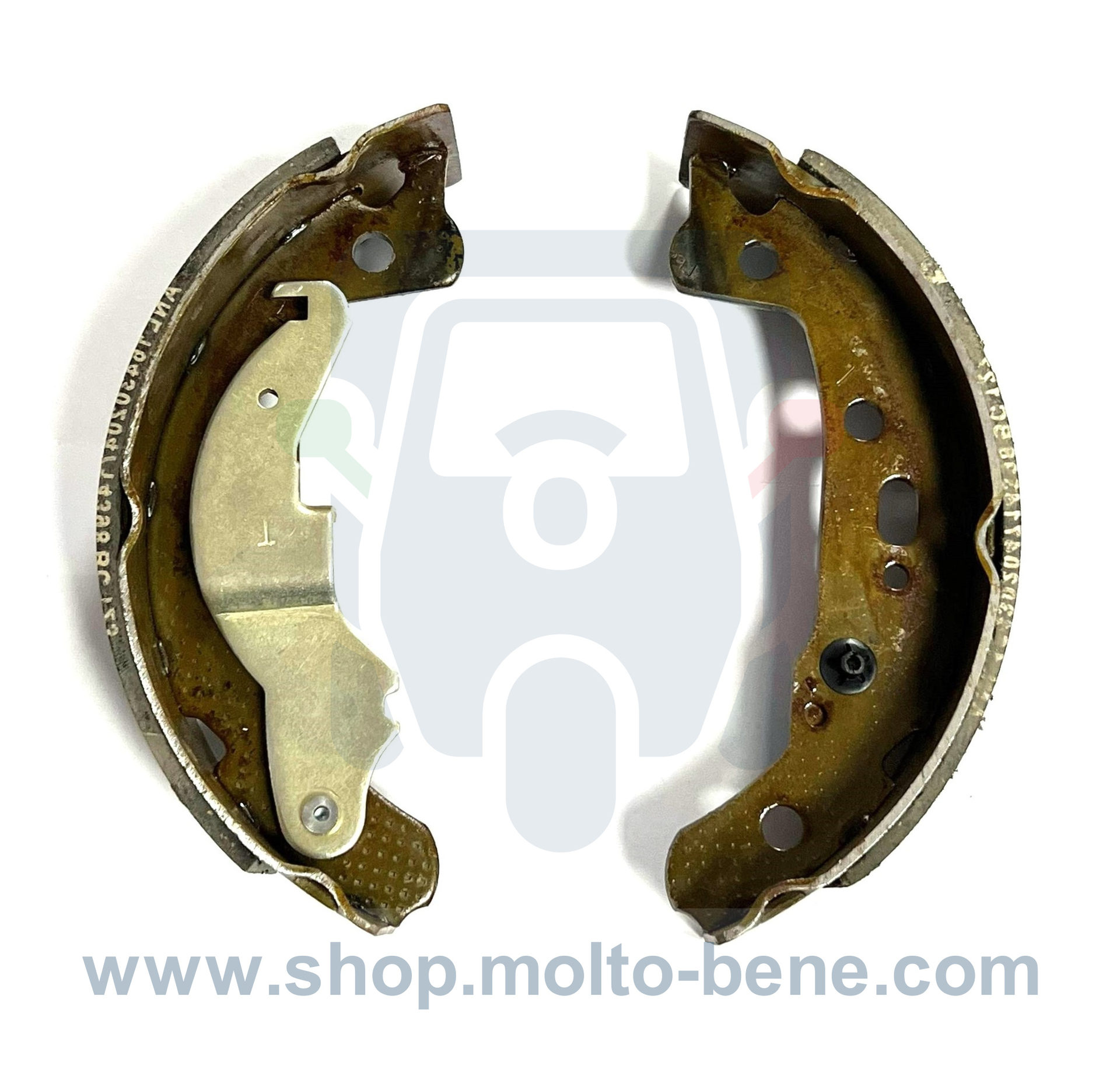 MB3008 Remschoenen linksachter Piaggio Ape Classic Calessino 940005 Brake shoes rear wheel left Bremsbeläge links hinten